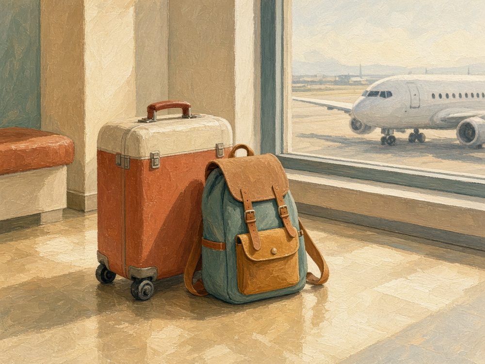 A carry-on and a backpack at the airport